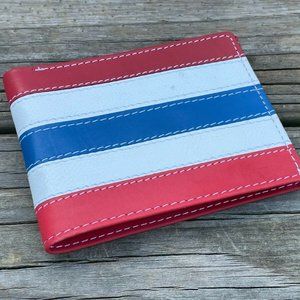 Men Wallet Multi Color Stripe Bi fold Card Holder Handmade Genuine Leather Purse
